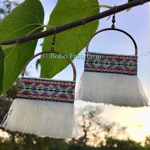 Boho Off White & Antique Bronze Fringe Earrings